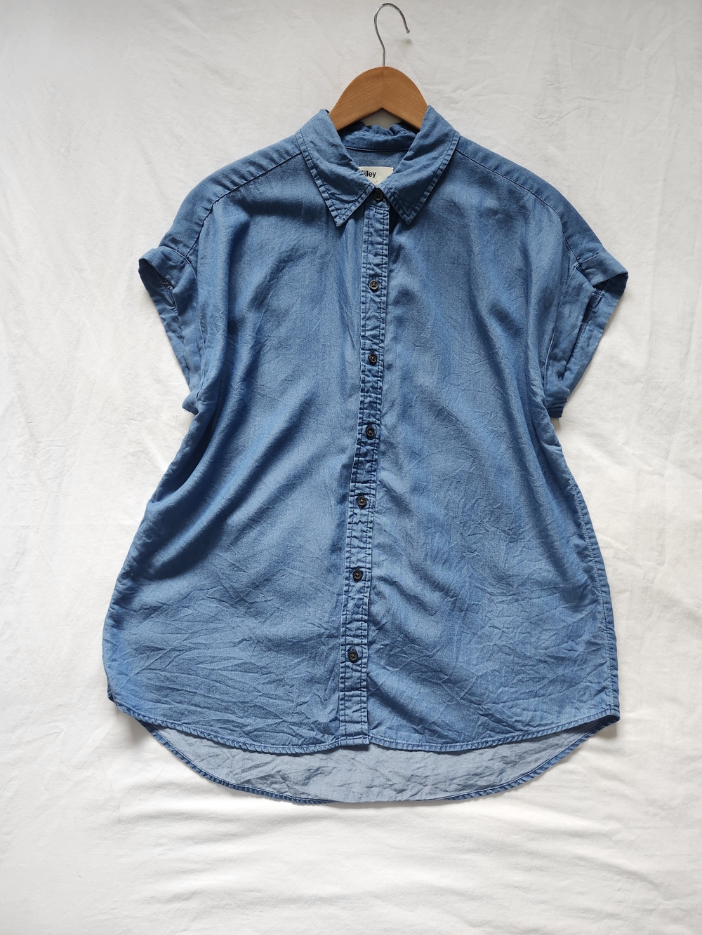 Women's Light Blue Short Sleeve Button-Down Shirt